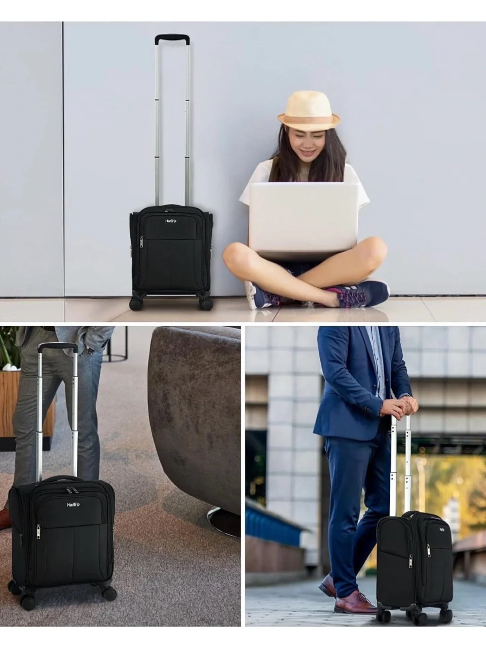 16 Inch Underseat Carry On Luggage with Wheels Softside Small Suitcases